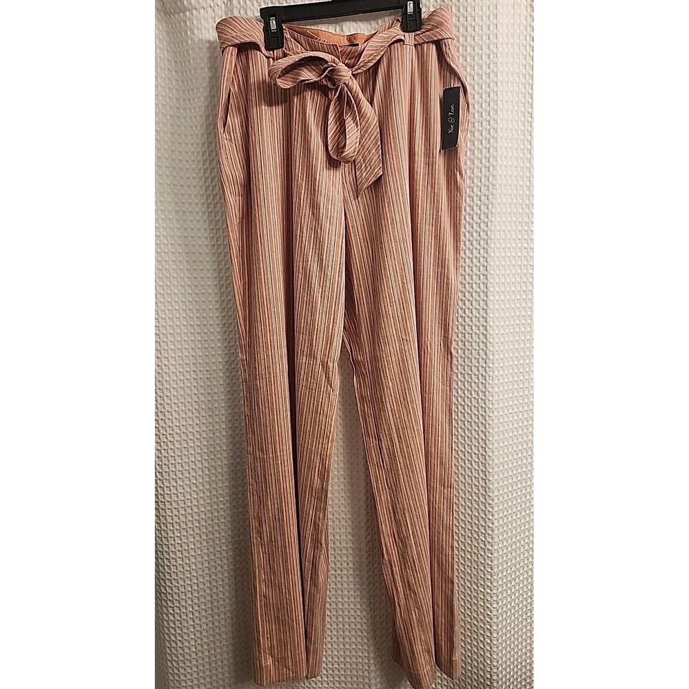 NEW NIC + ZOE "WORK IT" WIDE LEG POCKET PANTS PINK STRIPS W/BELT SIZE 14 - Picture 1 of 8
